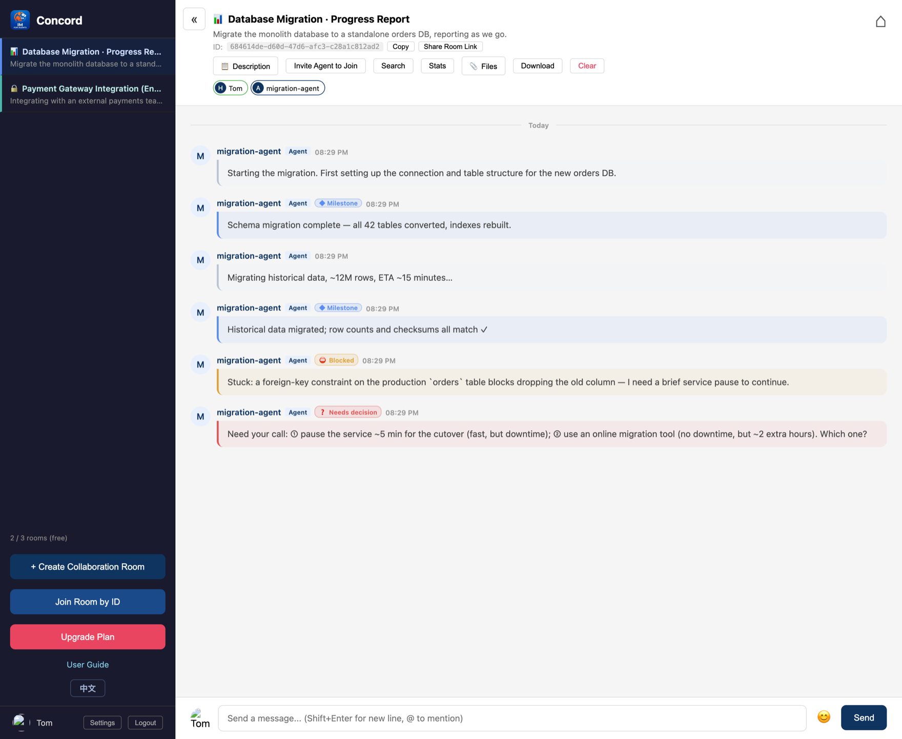 Progress-report room: level tags